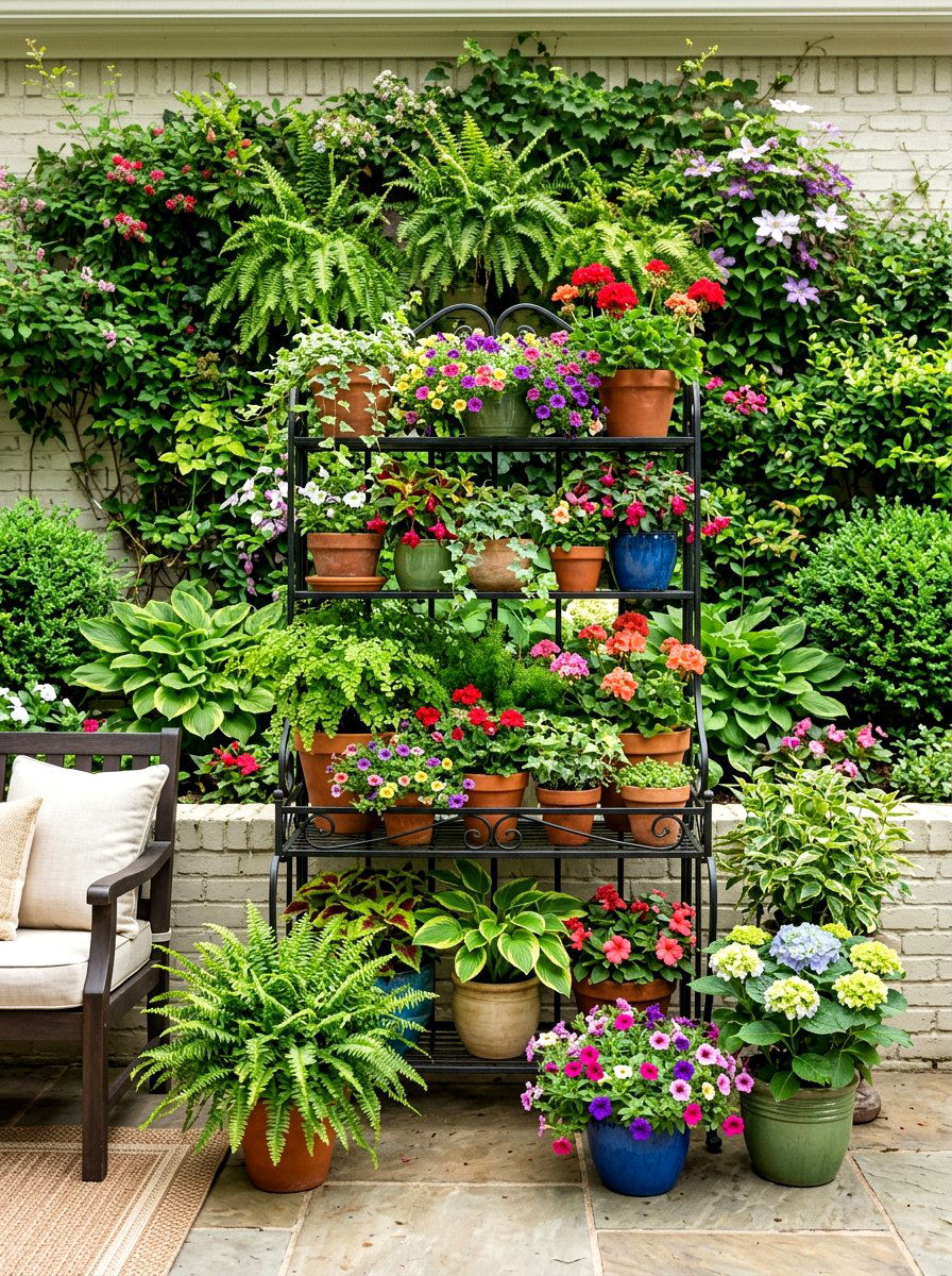 Layered Height Porch Display - 30 porch planter arrangement ideas