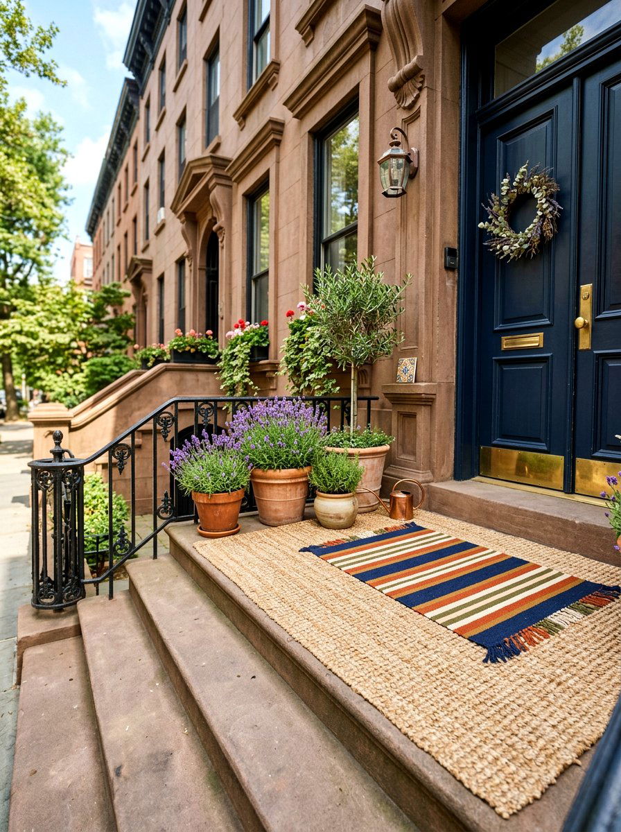 Layered Jute Rug Stoop - 30 brownstone stoop ideas