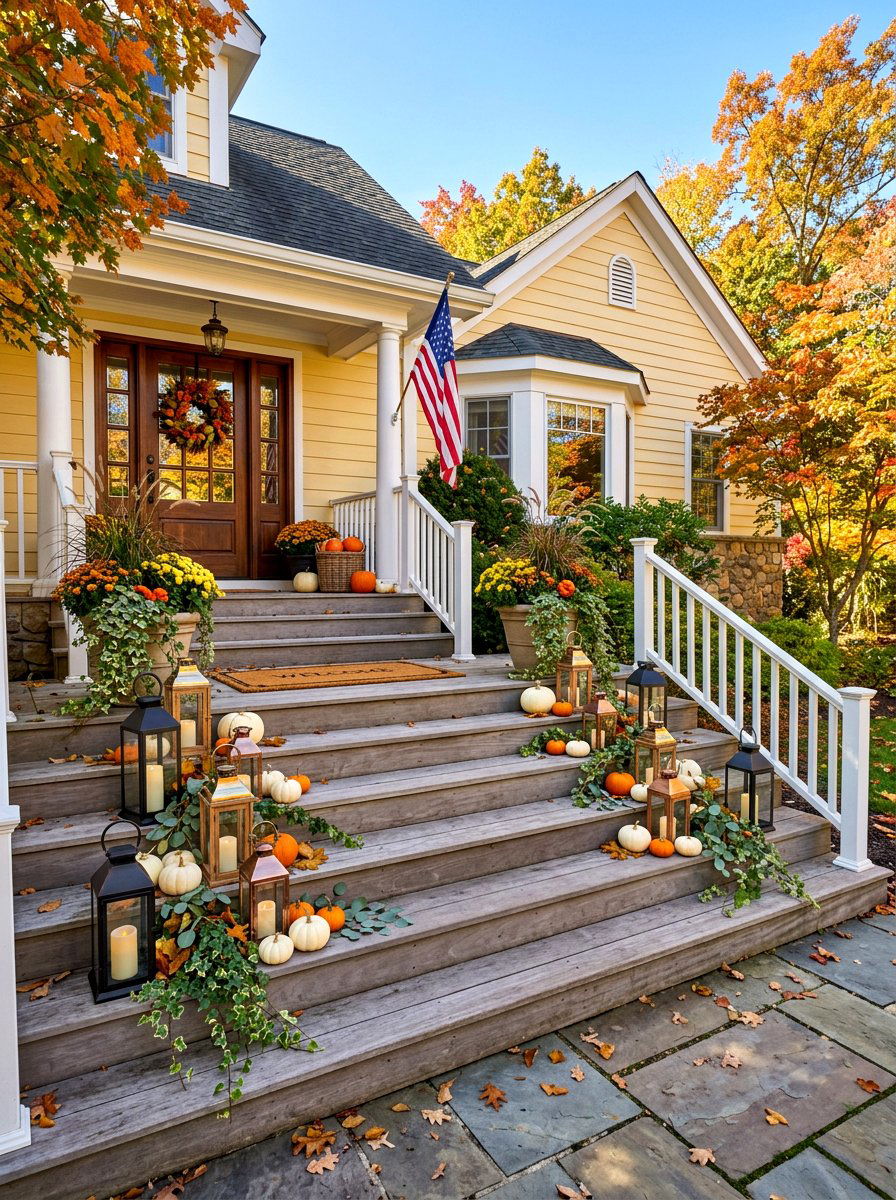Layered Lantern Display On Stairs - 30 porch lantern styling ideas aesthetic