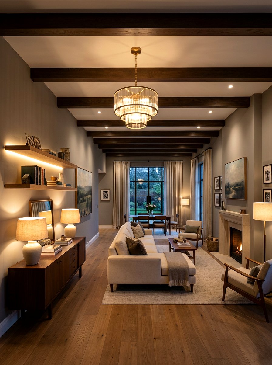 Layered Lighting - 30 narrow living room ideas
