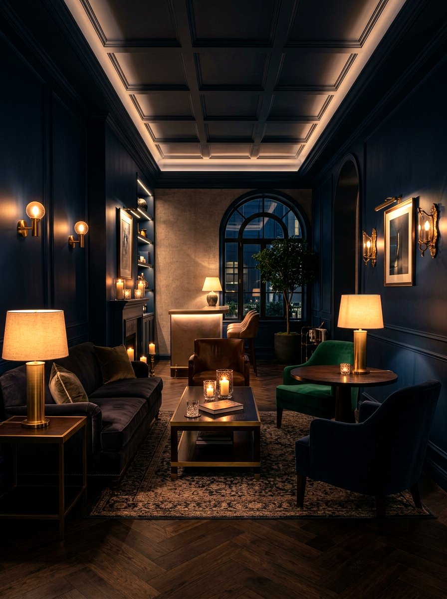 Layered Lighting Moody Lounge - 30 moody lounge room ideas