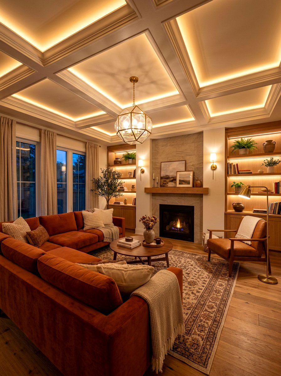 Layered Lighting Scheme - 30 tall ceiling living room ideas