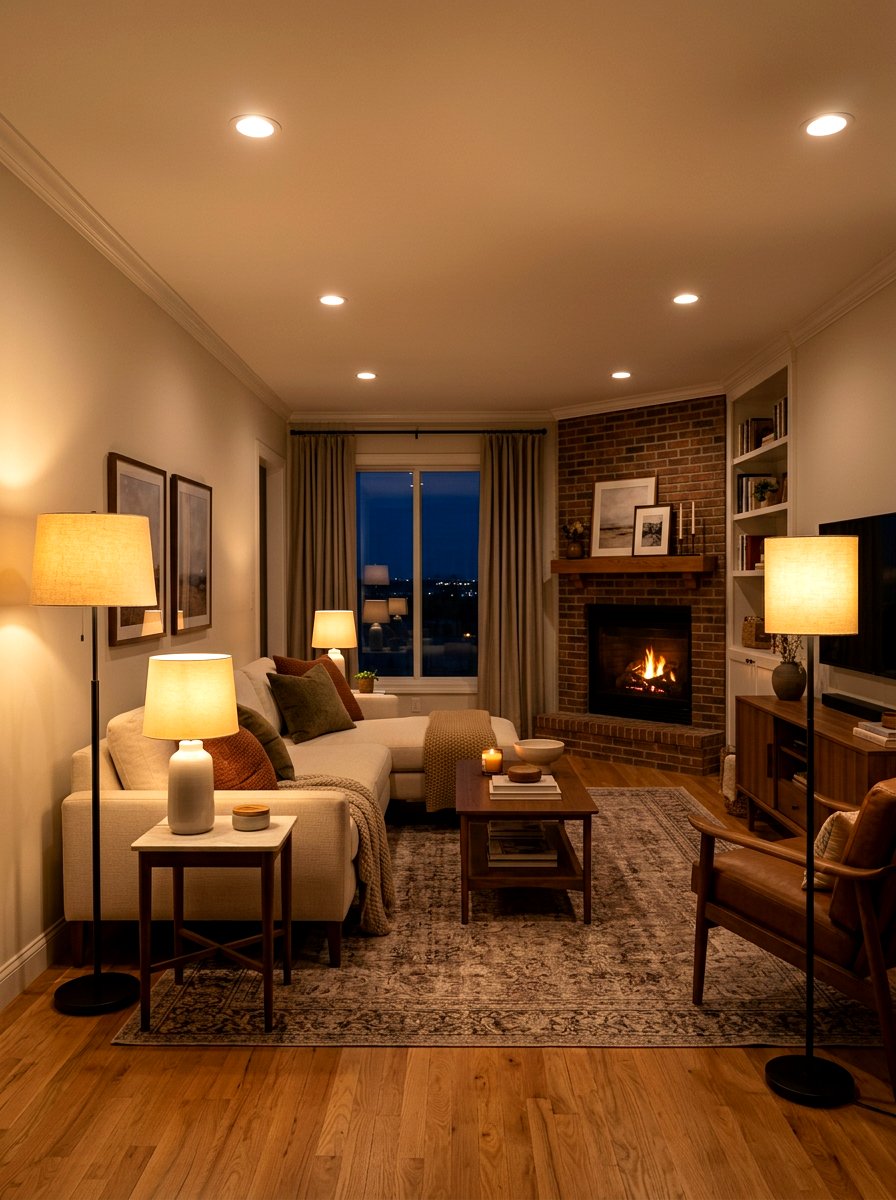 Layered Lighting Setup - 30 first apartment living room ideas