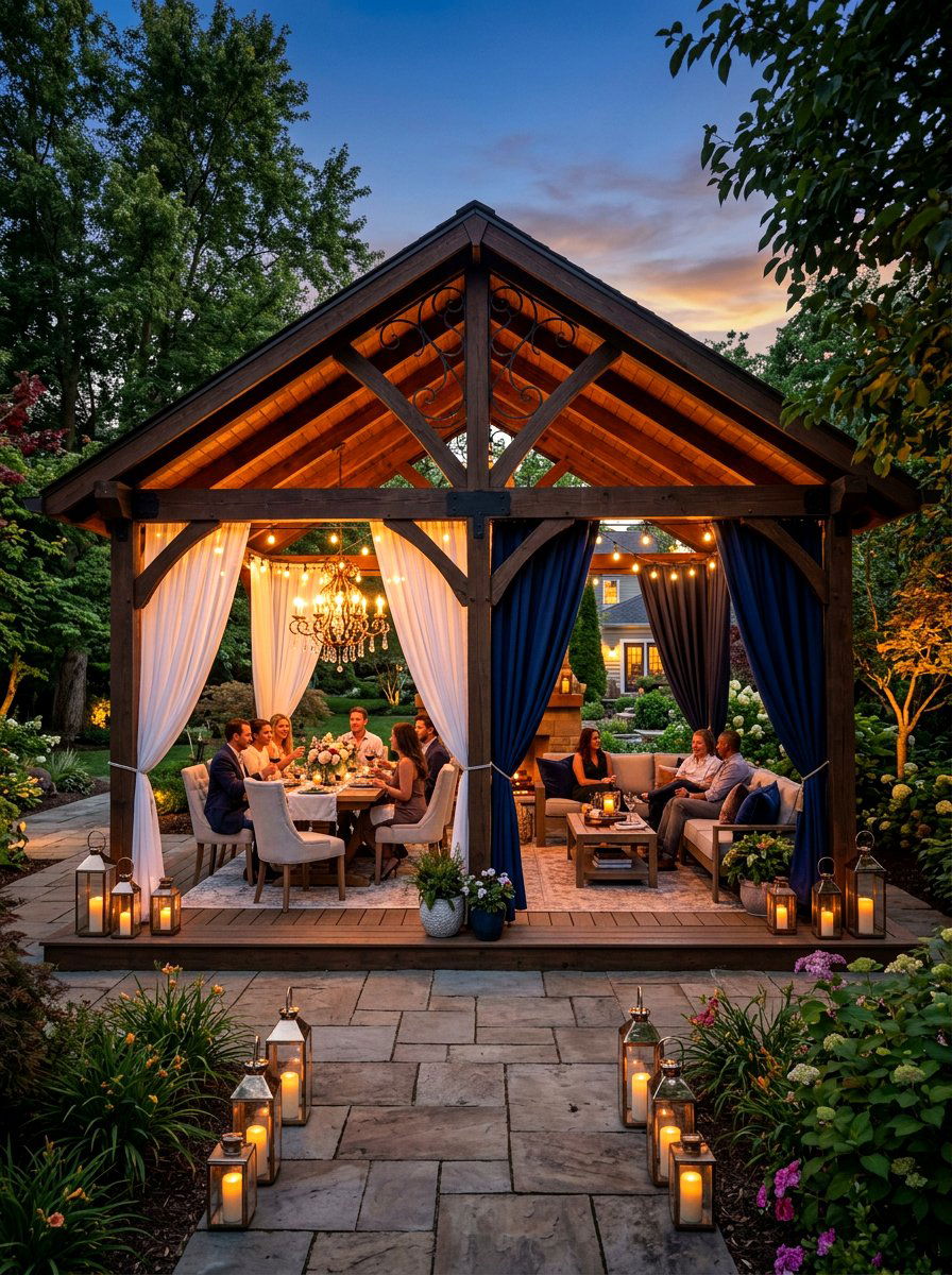 Layered Lighting With Mixed Curtain Textures - 30 gazebo curtain lighting ideas