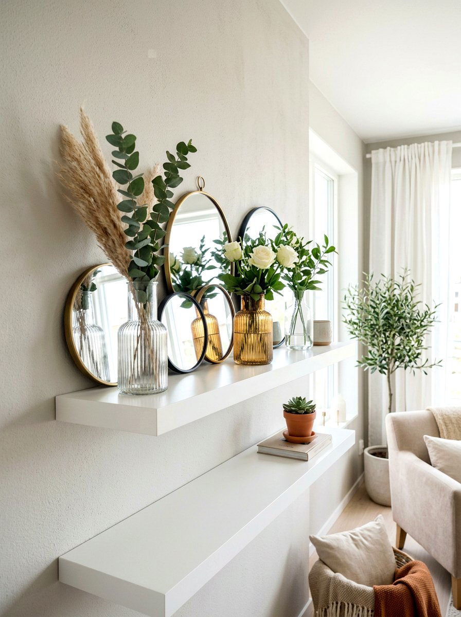 Layered Mirror Shelf - 30 winter shelf styling ideas