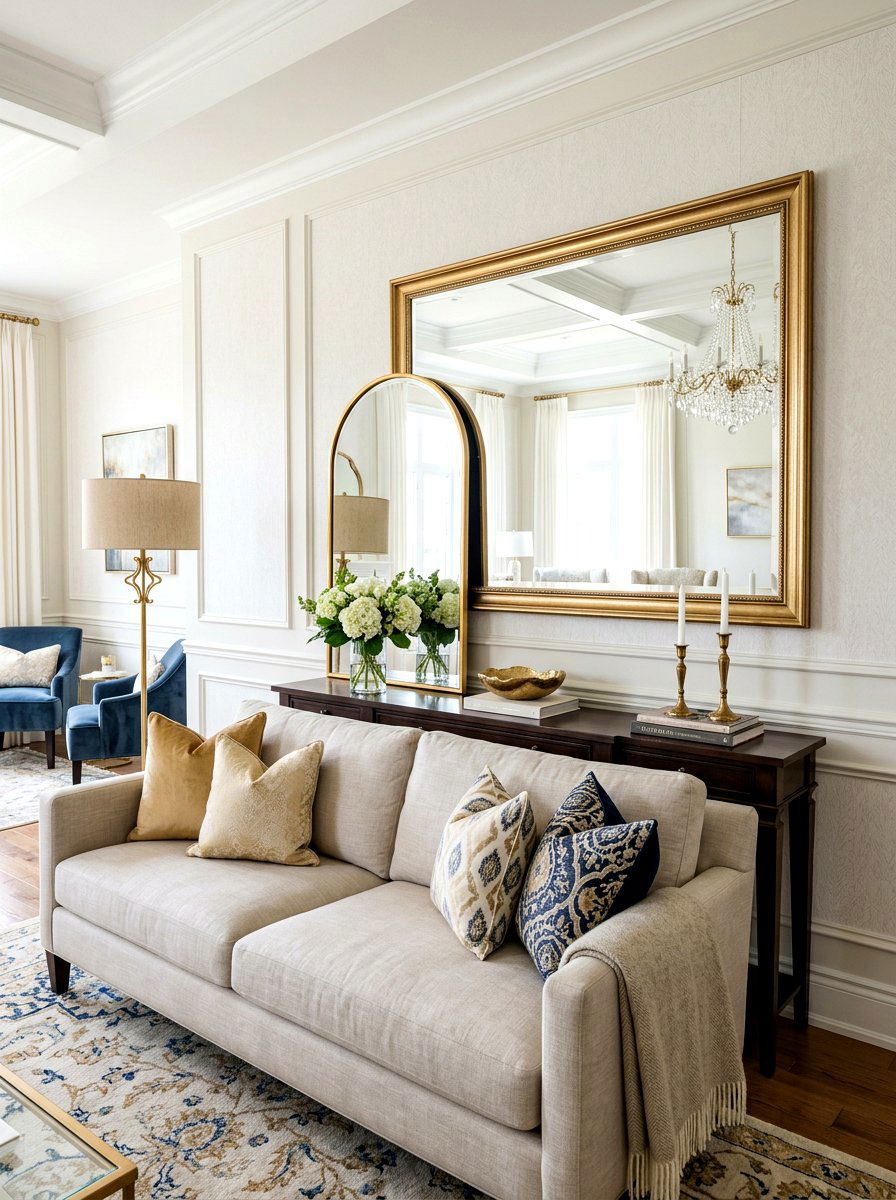 Layered Mirrors - 30 behind sofa decor ideas