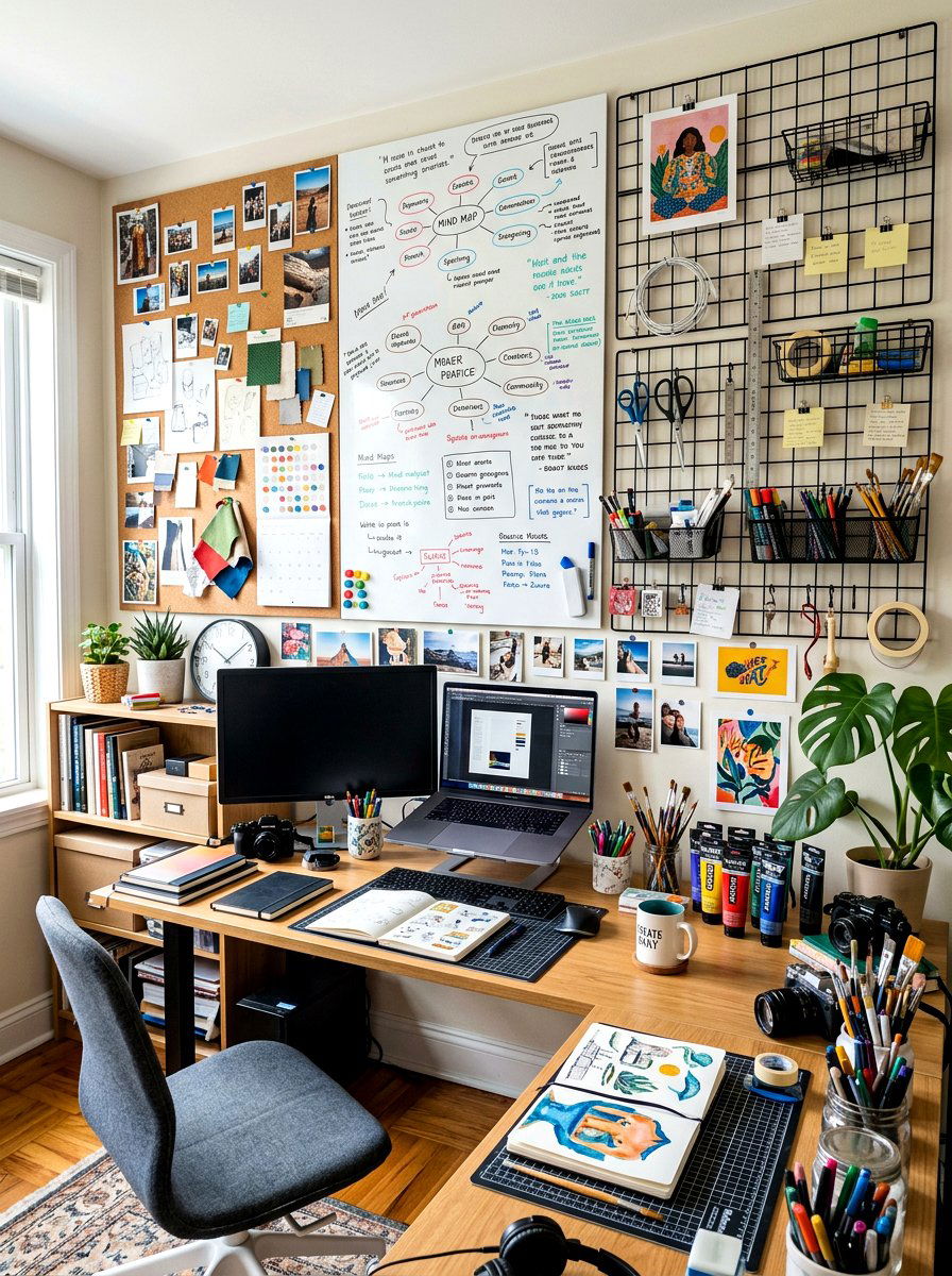 Layered Multi Board Wall - 30 pin board office wall ideas