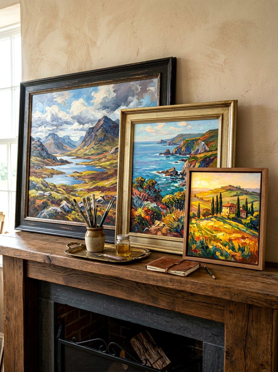 Layered Oil Painting - 30 vintage mantel styling ideas