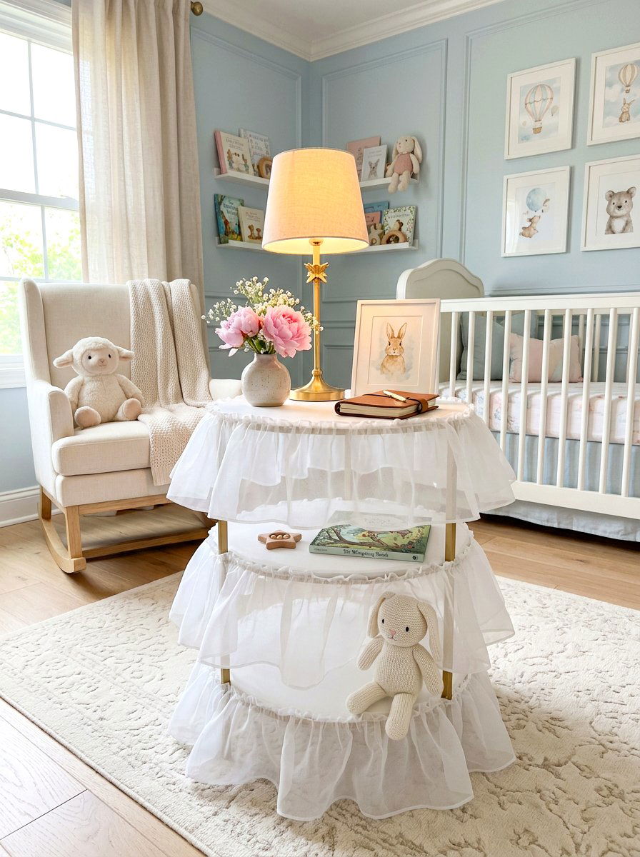Layered Organza Side Table - 30 skirted table ideas