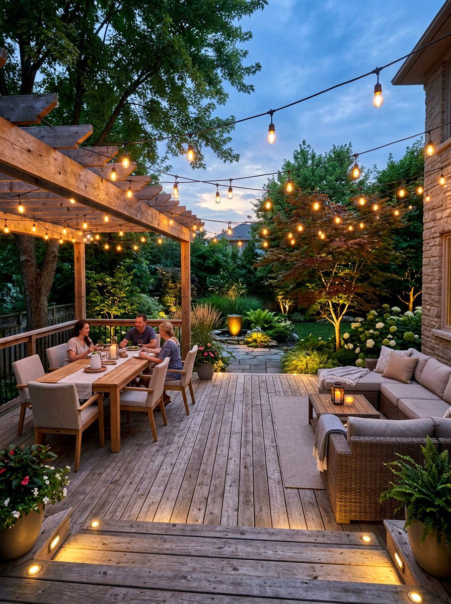 Layered Outdoor Lighting - 30 sunset inspired patio ideas