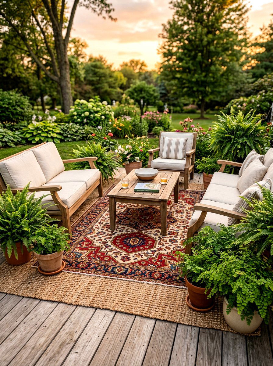Layered Outdoor Rug - 30 bohemian patio decor ideas