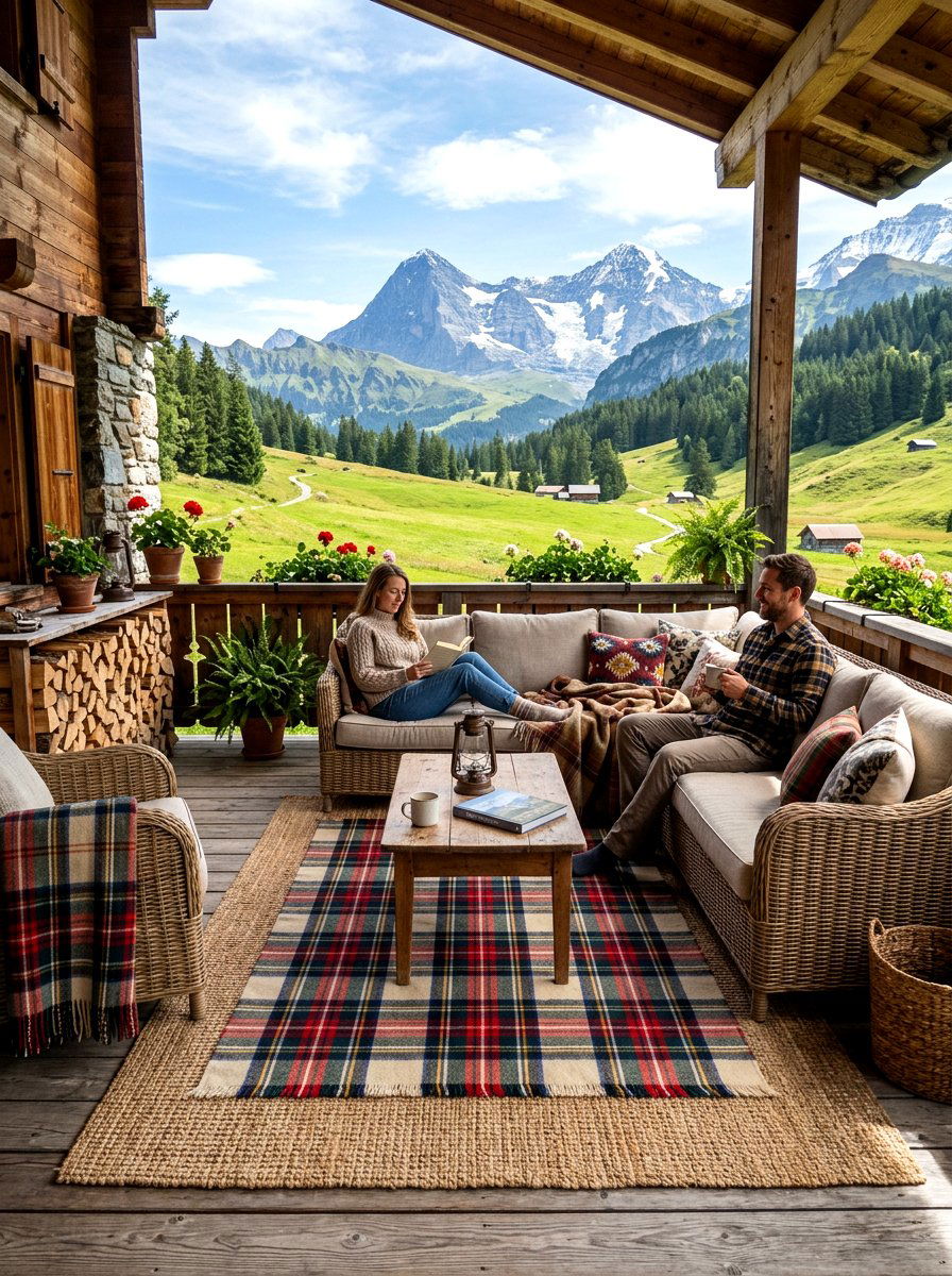 Layered Outdoor Rug - 30 chalet porch ideas