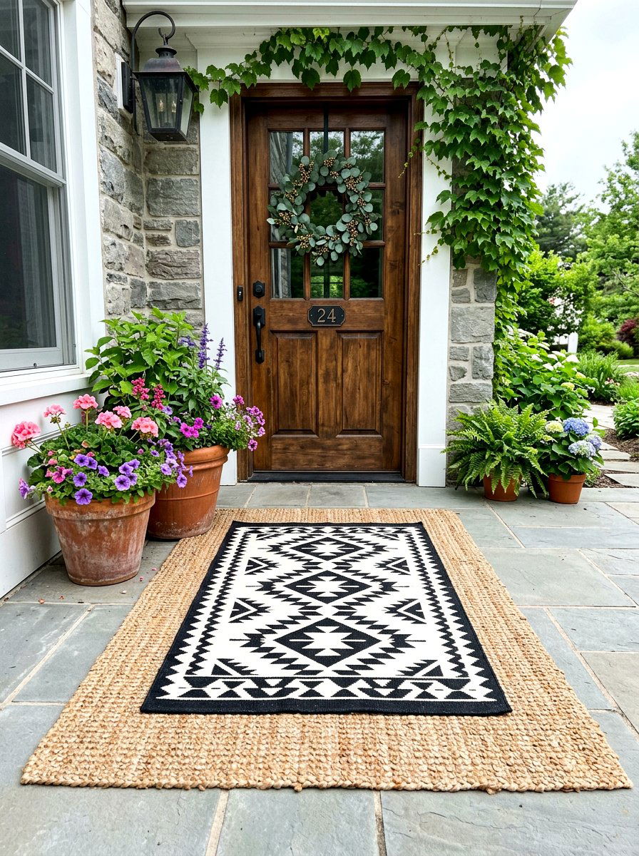 Layered Outdoor Rugs For Entry - 30 townhouse stoop ideas