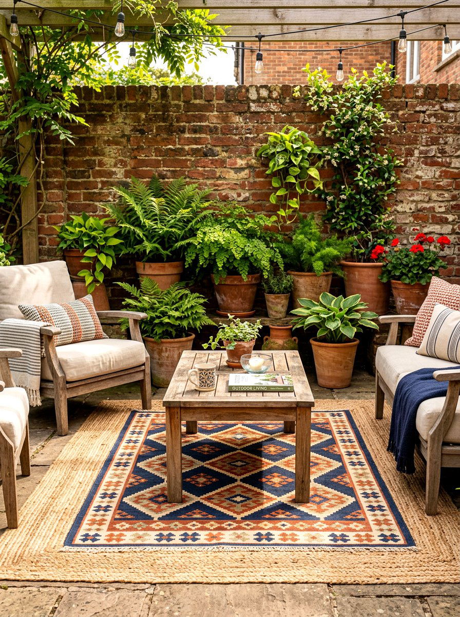 Layered Outdoor Rugs - 30 bohemian backyard ideas