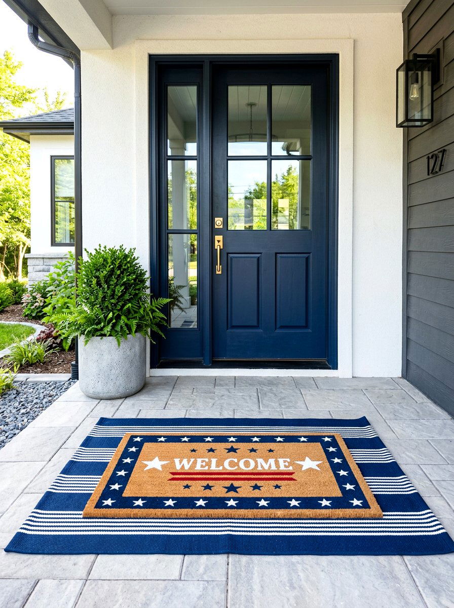 Layered Patriotic Welcome Mat - 30 Fourth of July porch ideas