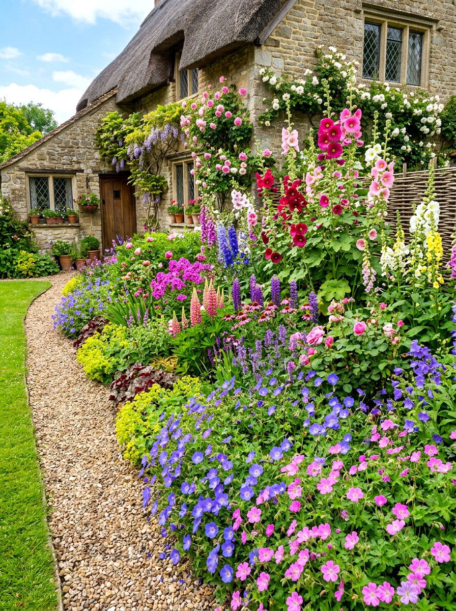 Layered Perennial Cottage Garden - 30 cottage garden ideas
