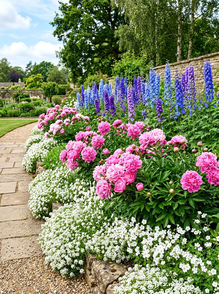 Layered Perennial Peony Border - 30 peony border ideas