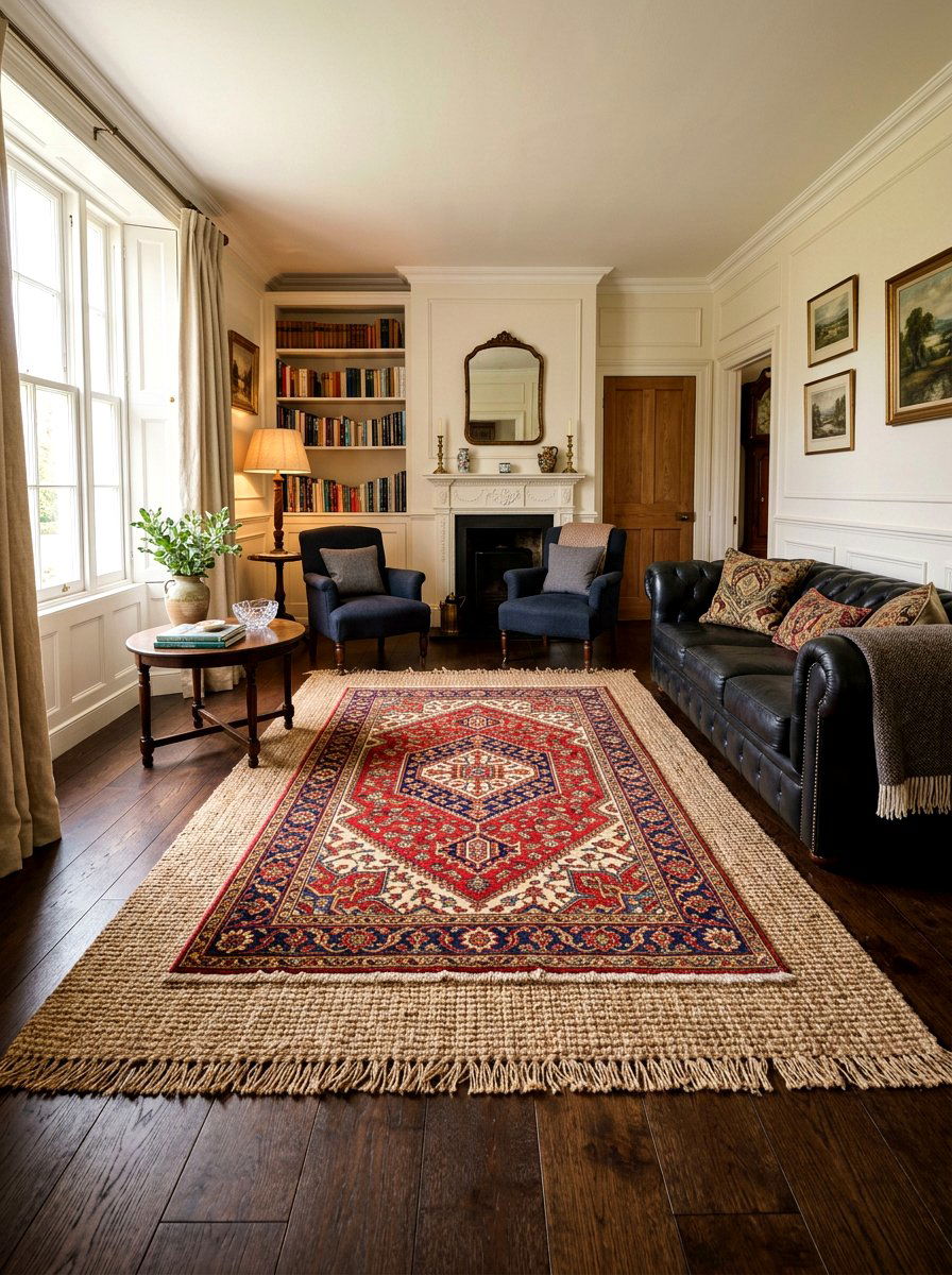 Layered Persian Rug Layout - 30 English cottage living room ideas