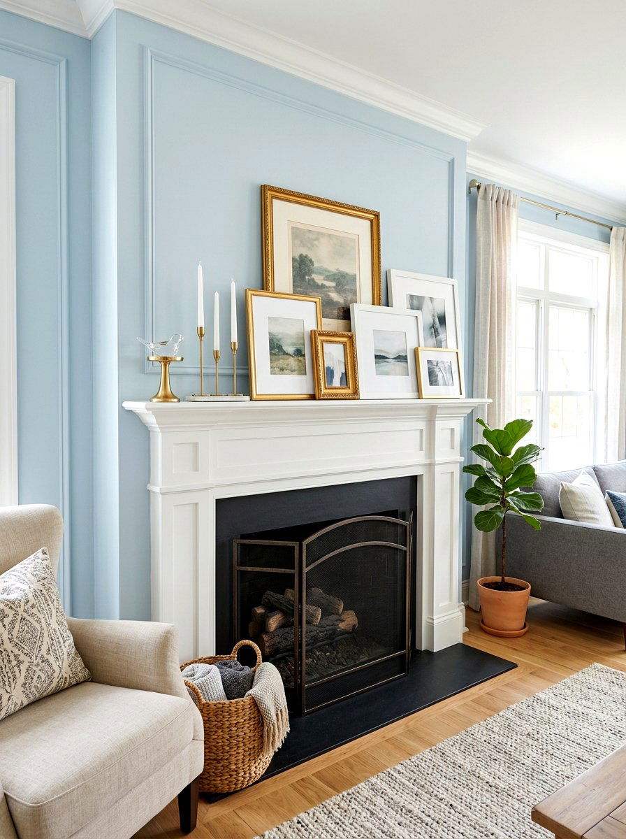 Layered Picture Frame Mantel - 30 spring mantel styling ideas