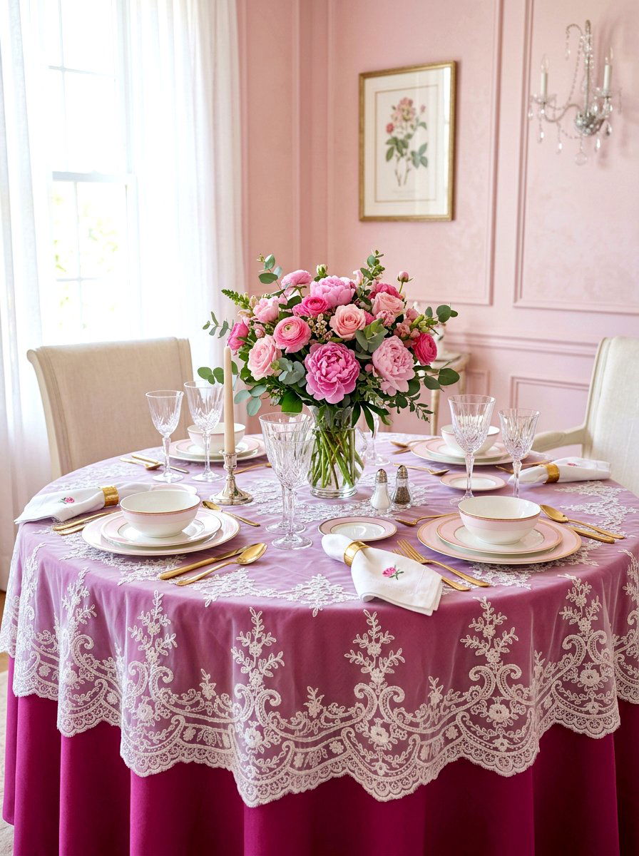 Layered Pink Table Linens - 30 Galentine table decor ideas