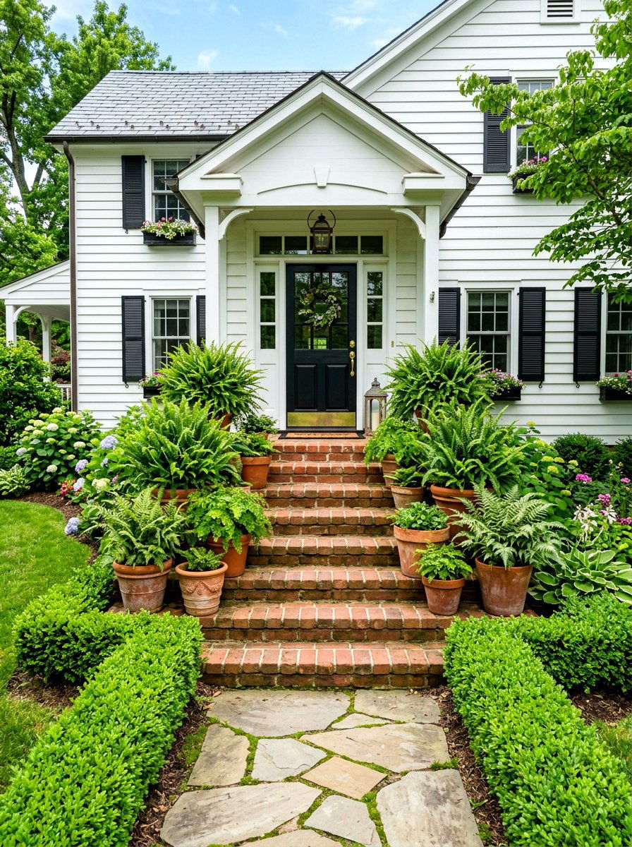 Layered Porch Step Arrangement - 30 porch ferns ideas