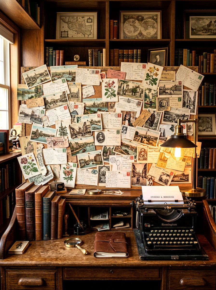 Layered Postcard Collage - 30 postcard wall decor ideas