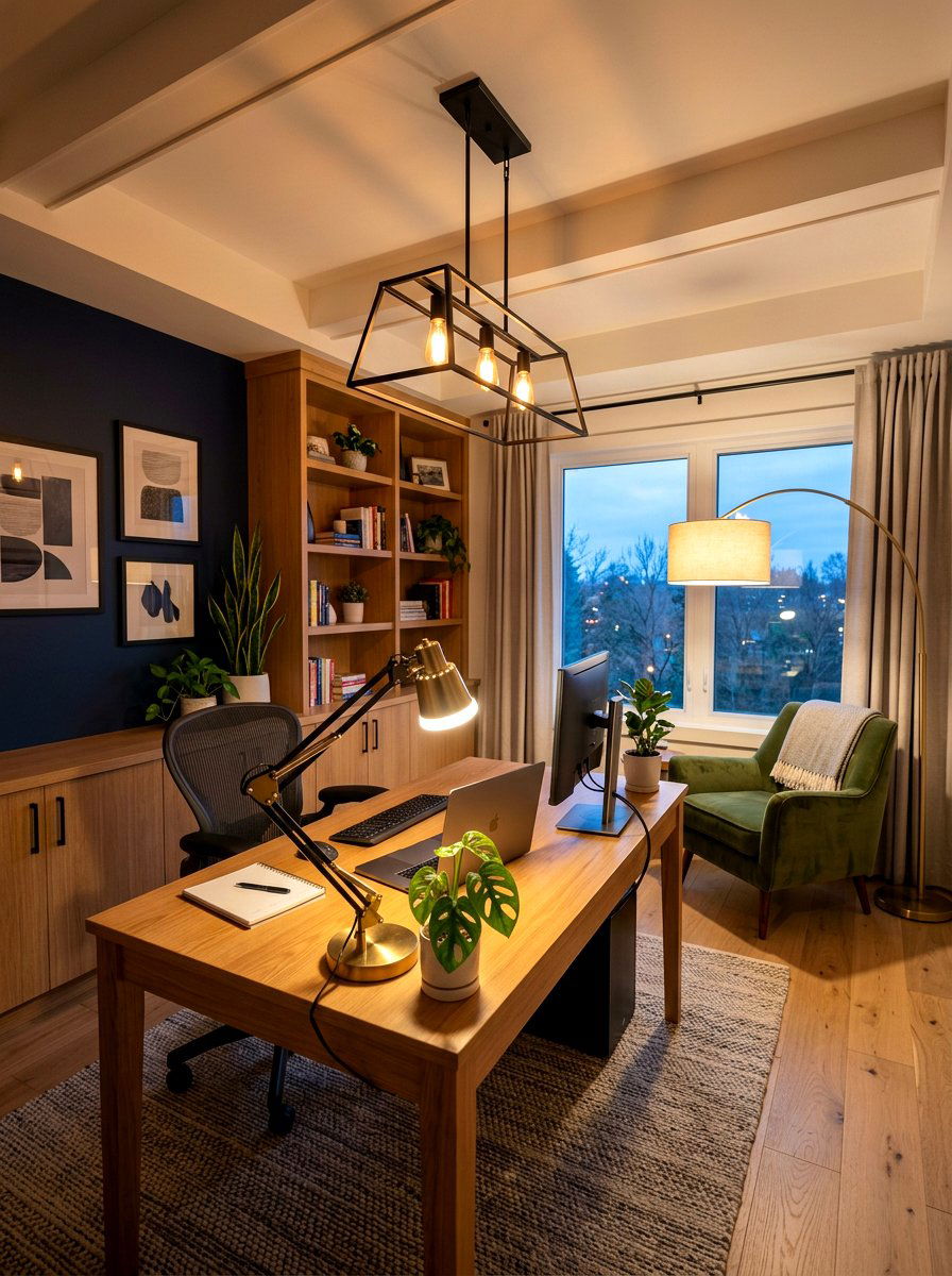 Layered Room Lighting - 30 calming home office ideas