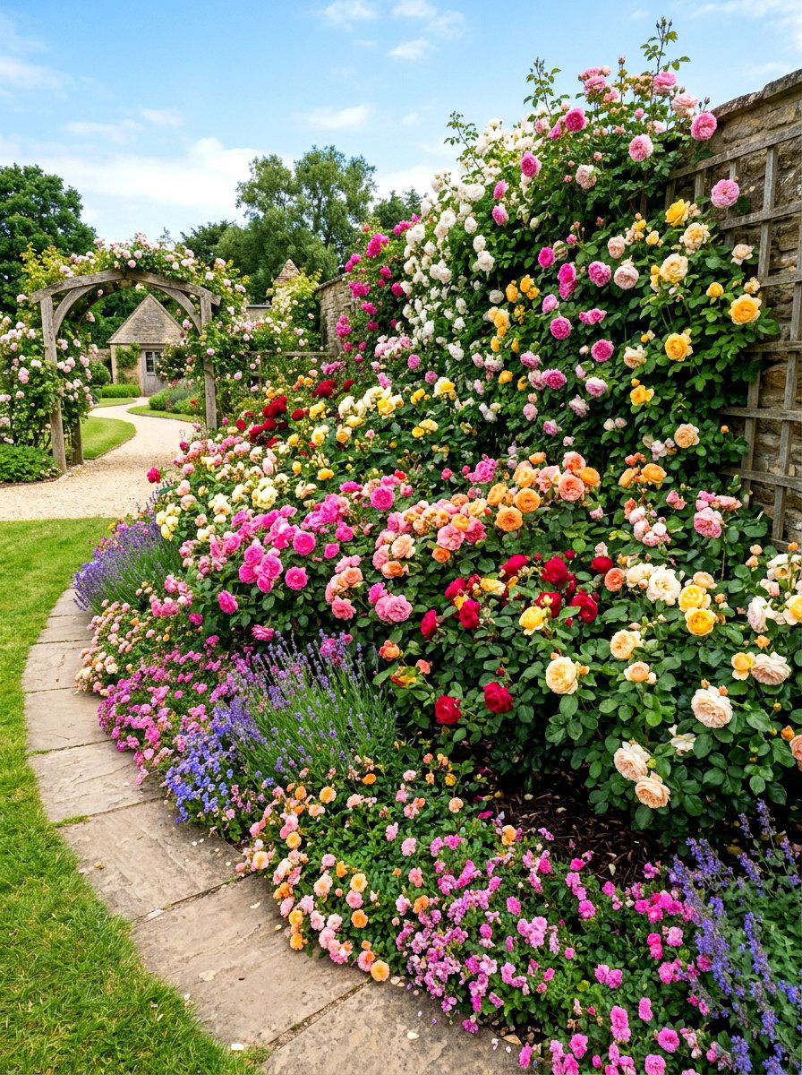 Layered Rose Garden Bed - 30 cottage rose border ideas