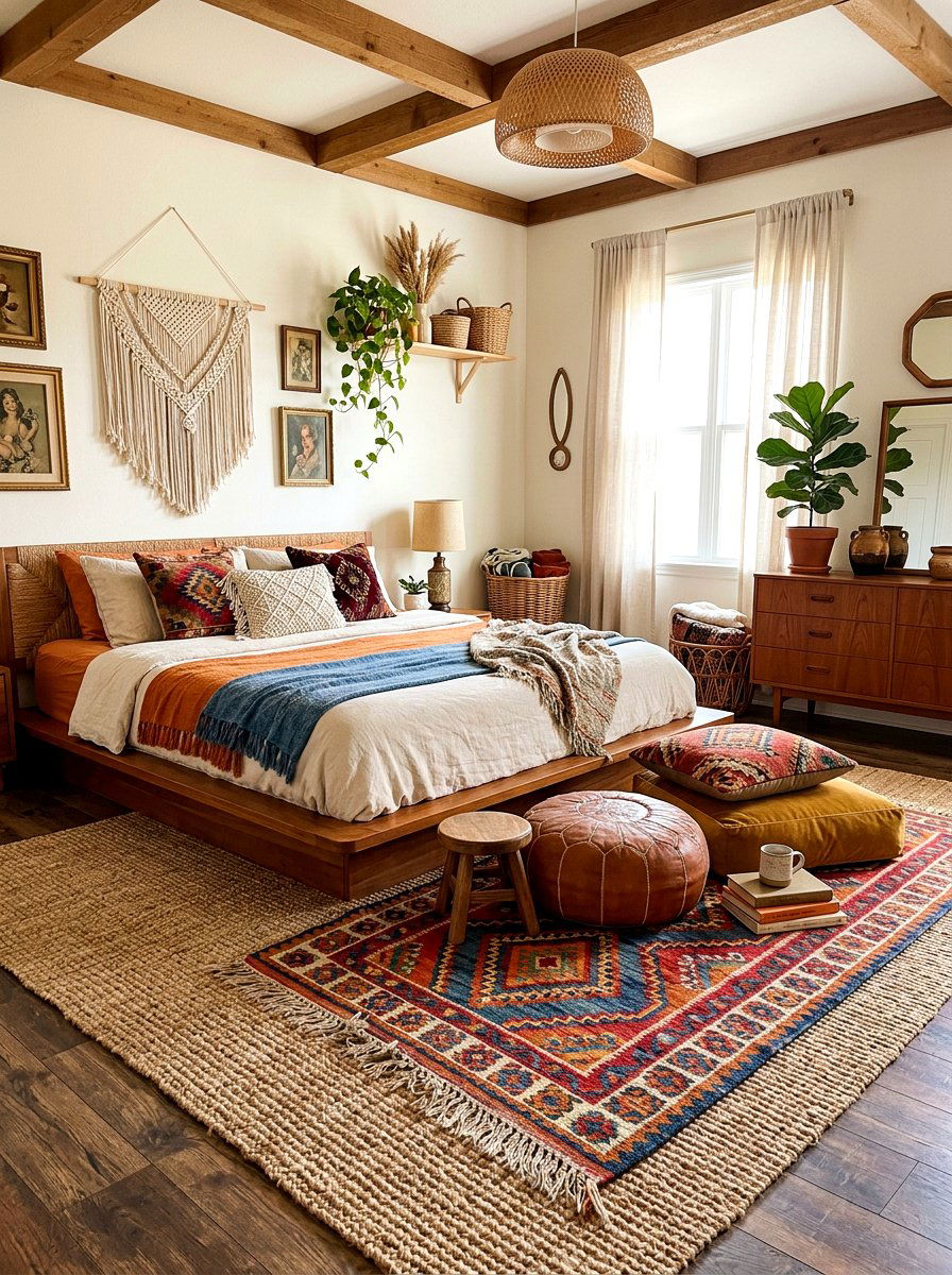 Layered Rug Bedroom - 30 seventies bedroom ideas