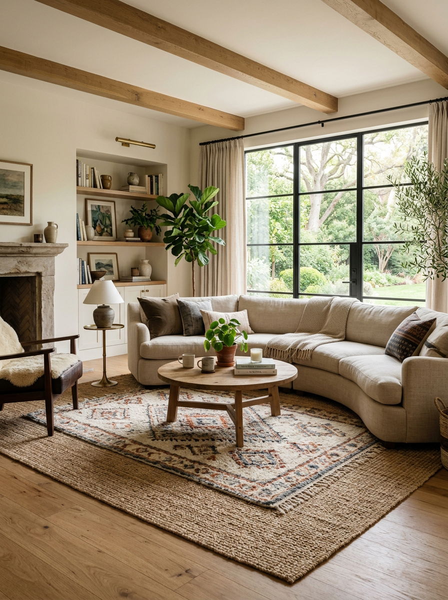 Layered Rug Living Room - 30 organic modern living space ideas