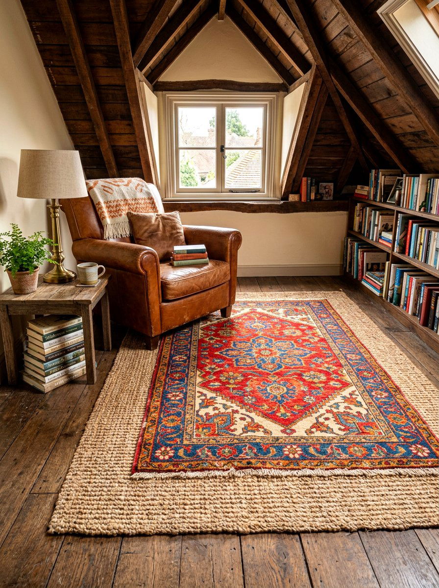 Layered Rugs In Attic Reading Corner - 30 attic reading corner ideas