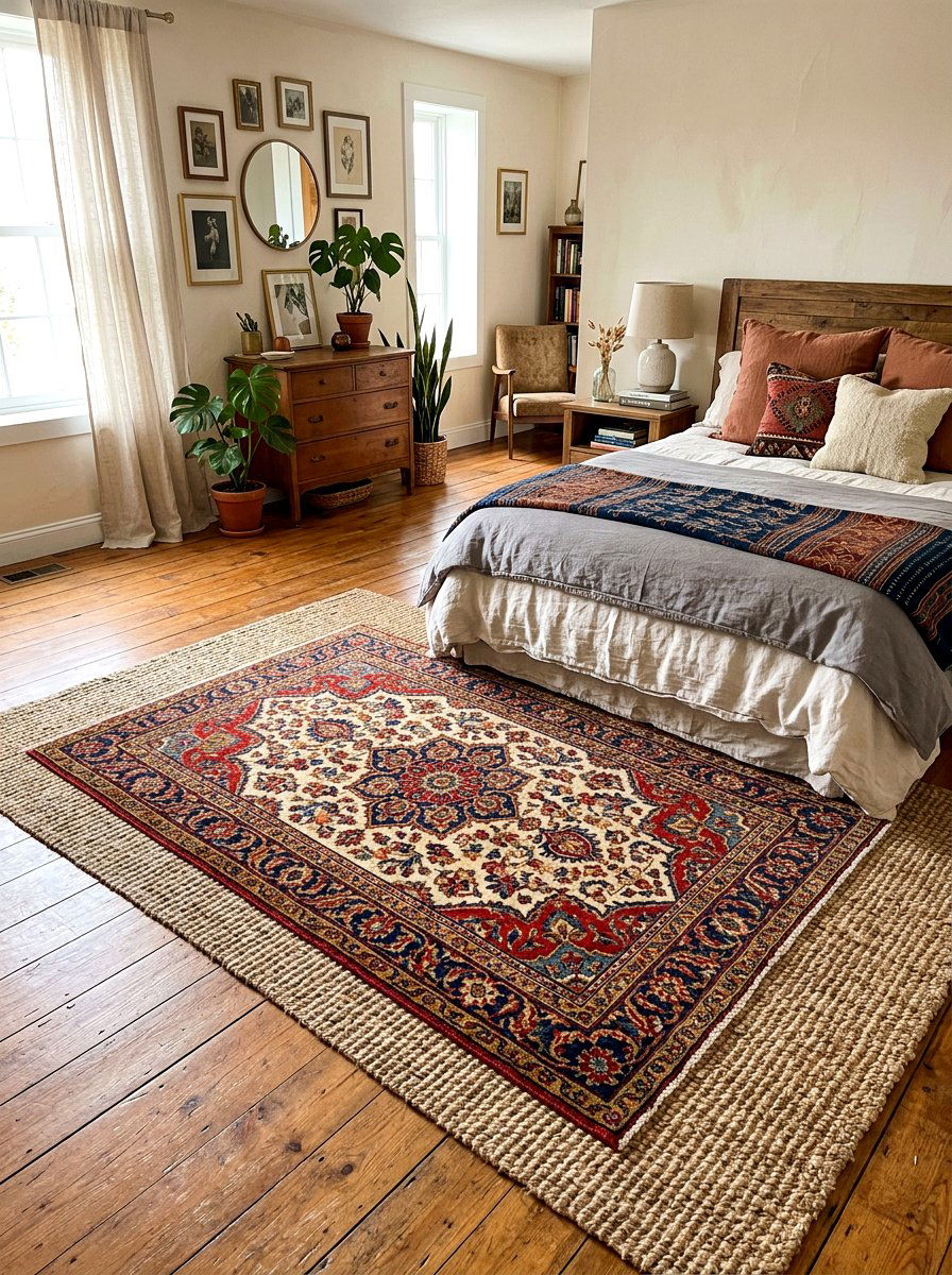 Layered Rugs - 30 romantic bedroom ideas