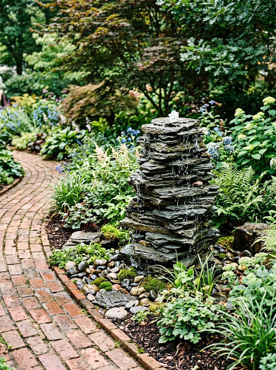 Layered Shale Fountain - 30 bubbling rock fountain ideas