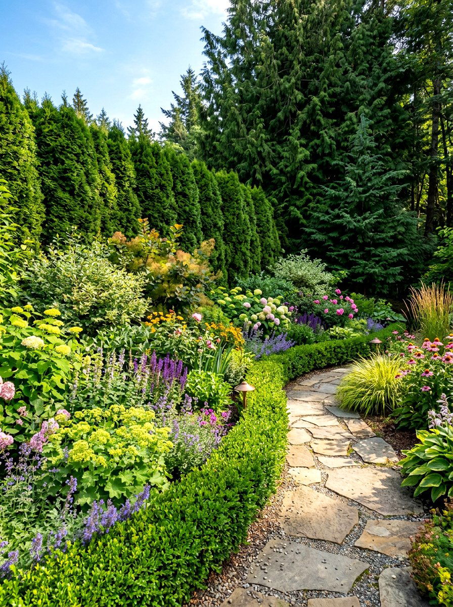 Layered Shrub Border - 30 courtyard privacy wall ideas