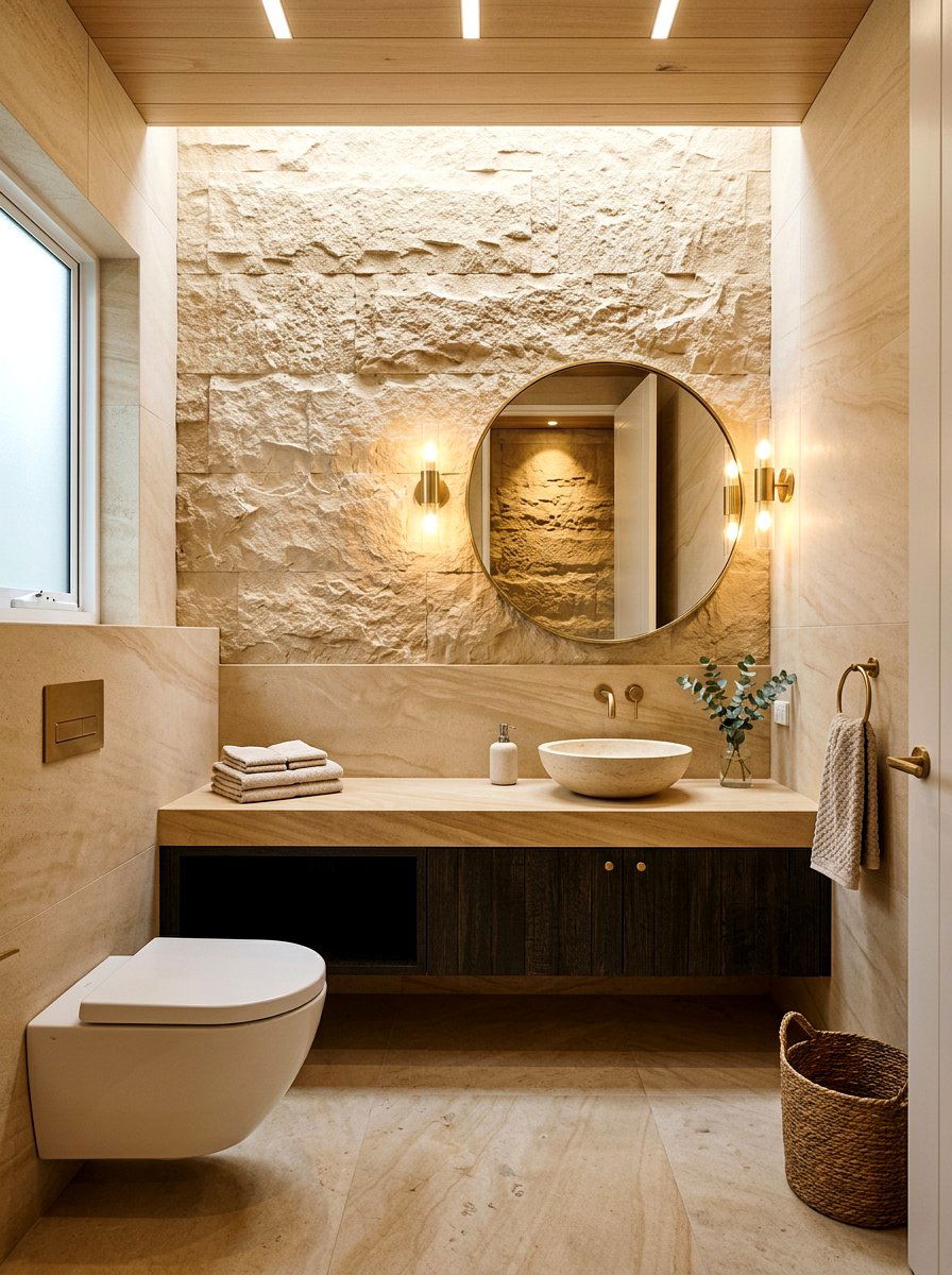 Layered Stone Texture - 30 sandstone powder room ideas
