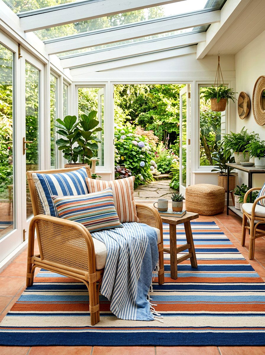 Layered Striped Textile Sunroom Patio - 30 striped cabana backyard ideas