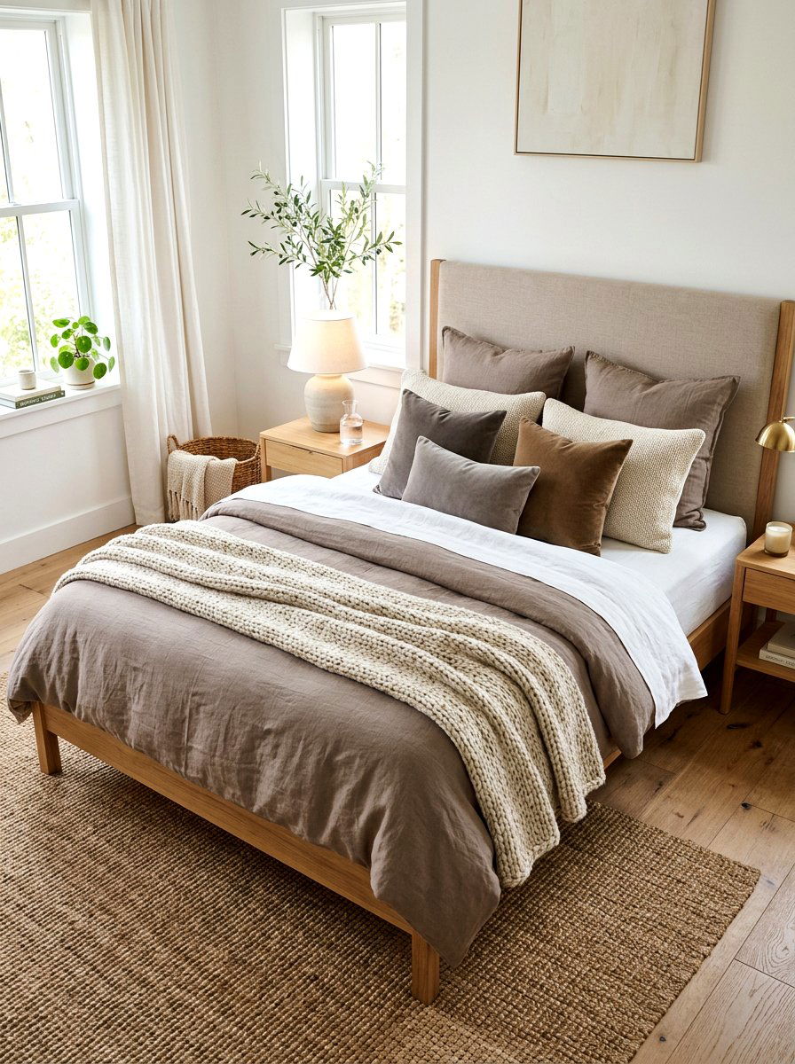 Layered Texture Bedding - 30 mushroom bedroom ideas