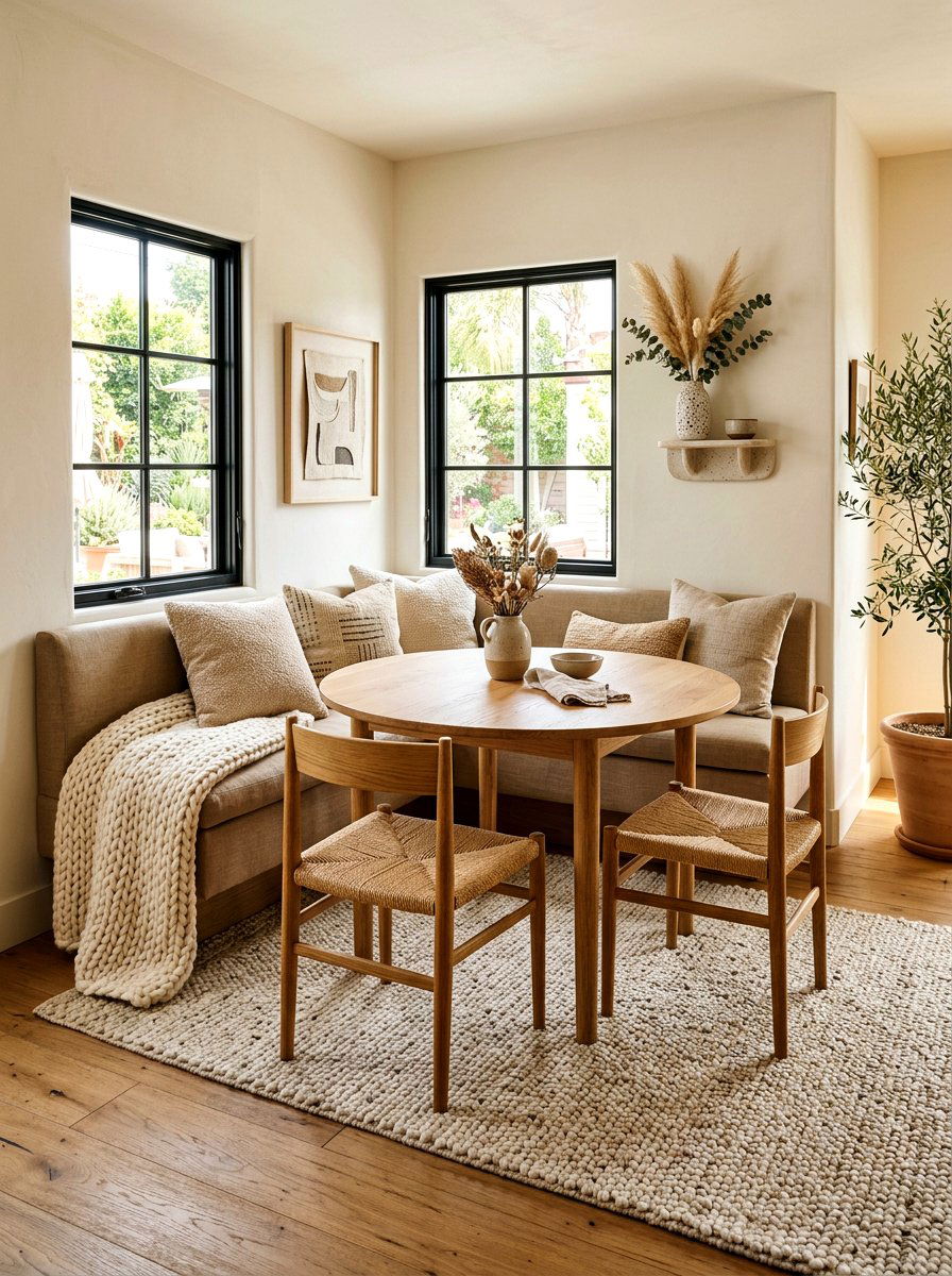 Layered Texture Neutral Nook - 30 Nancy Meyers breakfast nook ideas