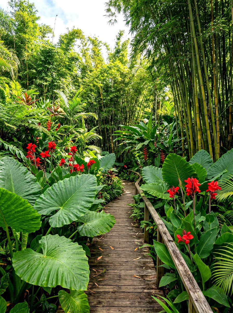 Layered Tropical Foliage Garden - 30 secret garden ideas