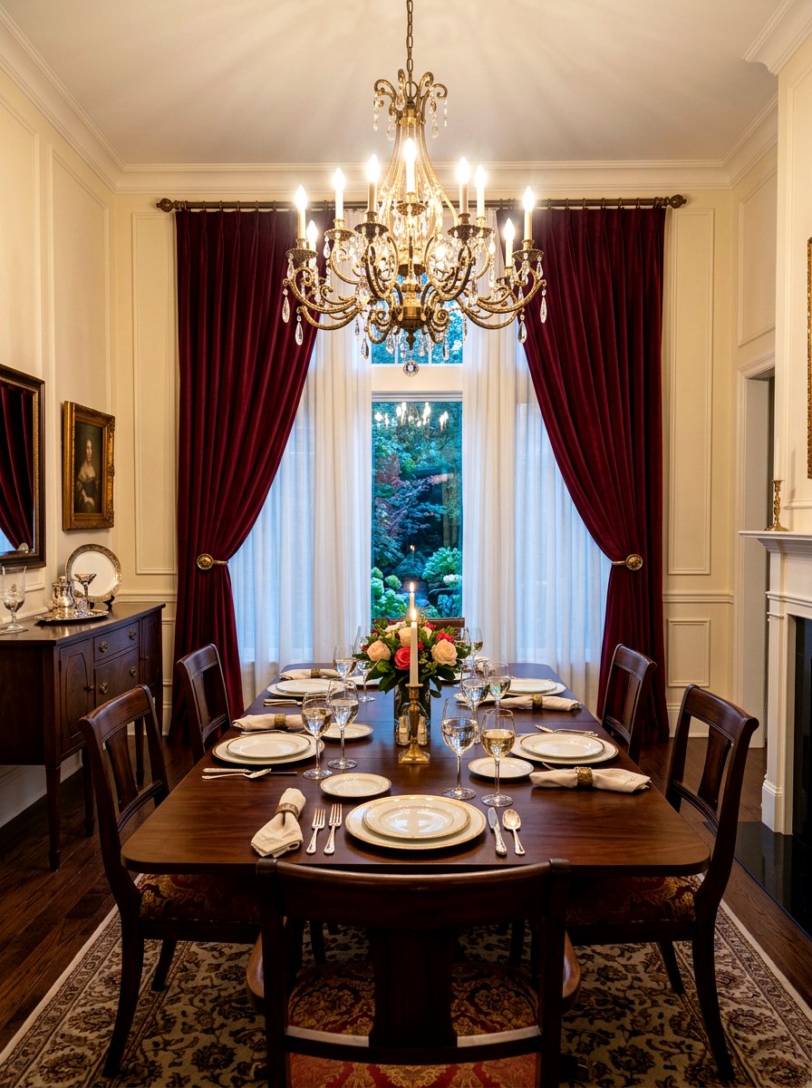 Layered Window Treatment - 30 warm traditional dining room ideas