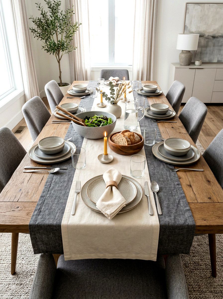 Layered fabric runner - 30 neutral tablescape ideas