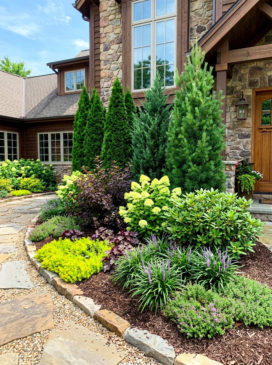 Layered foundation plant beds - 30 foundation landscaping ideas