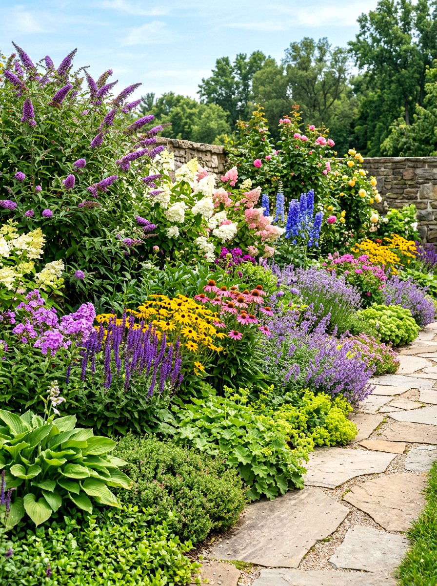 Layered garden border - 30 backyard border planting ideas