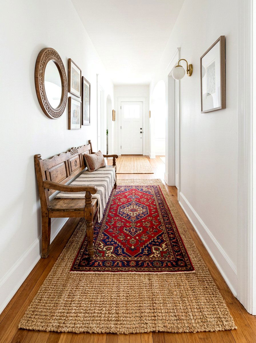 Layered hallway rugs - 30 narrow rental hallway ideas
