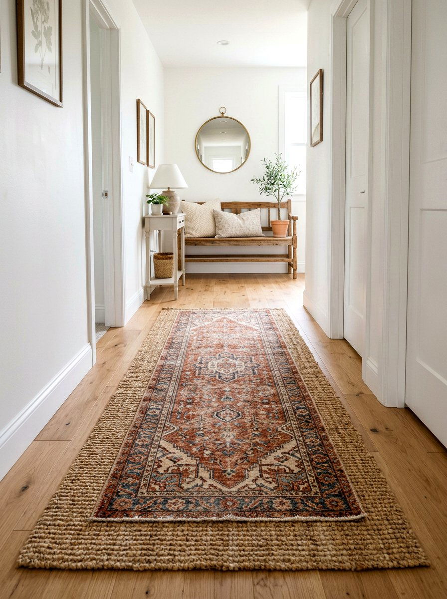 Layered hallway rugs - 30 hallway runner ideas