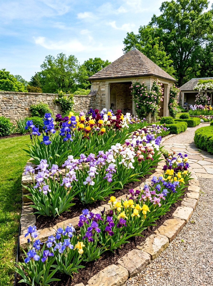 Layered iris height planting - 30 iris garden ideas