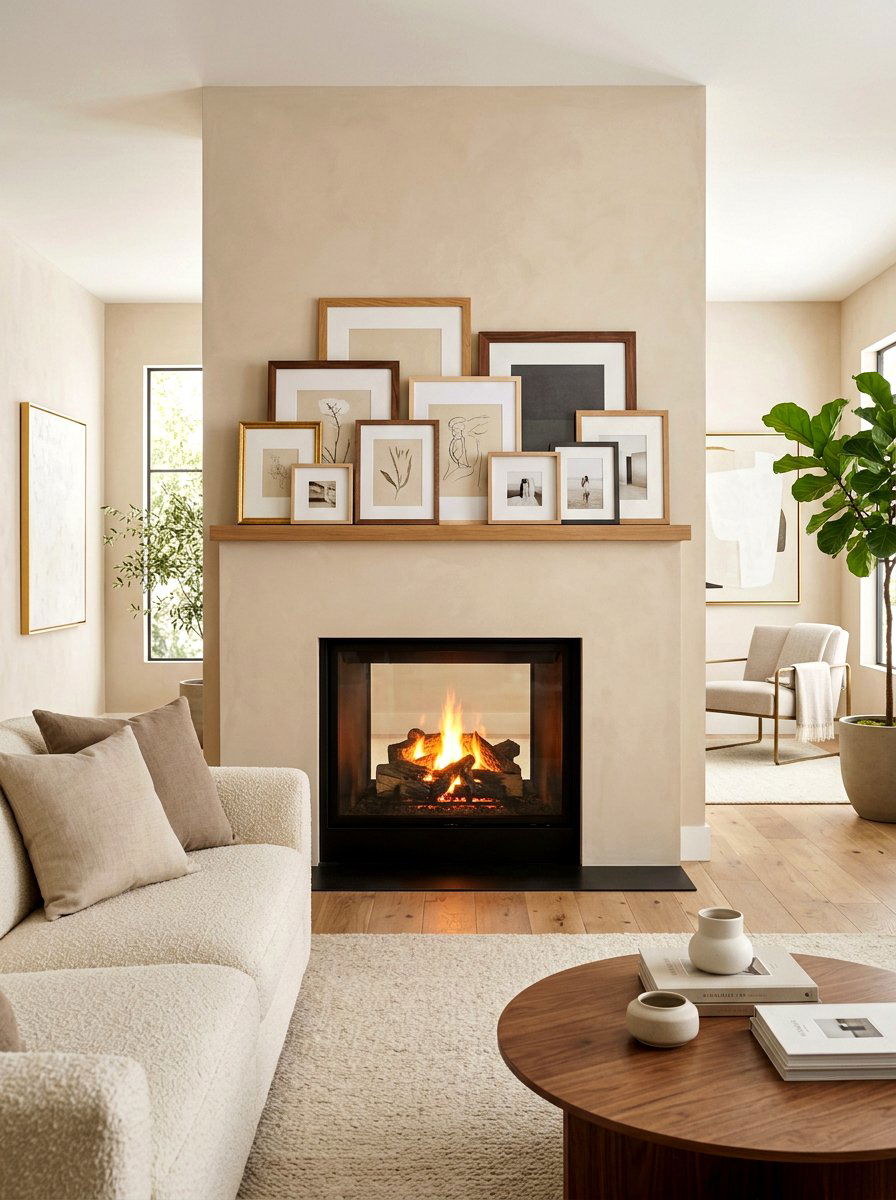 Layered leaning frames - 30 mantel shelfie ideas