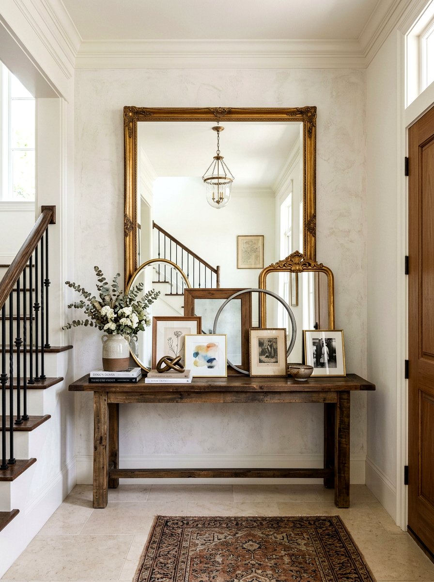 Layered mirrors and frames - 30 foyer console styling ideas