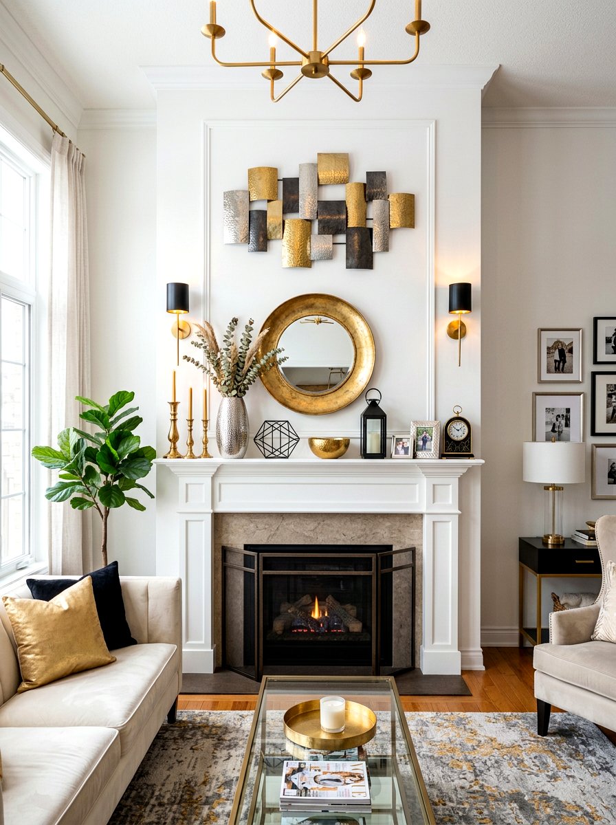 Layered mixed metals - 30 mantel shelfie ideas