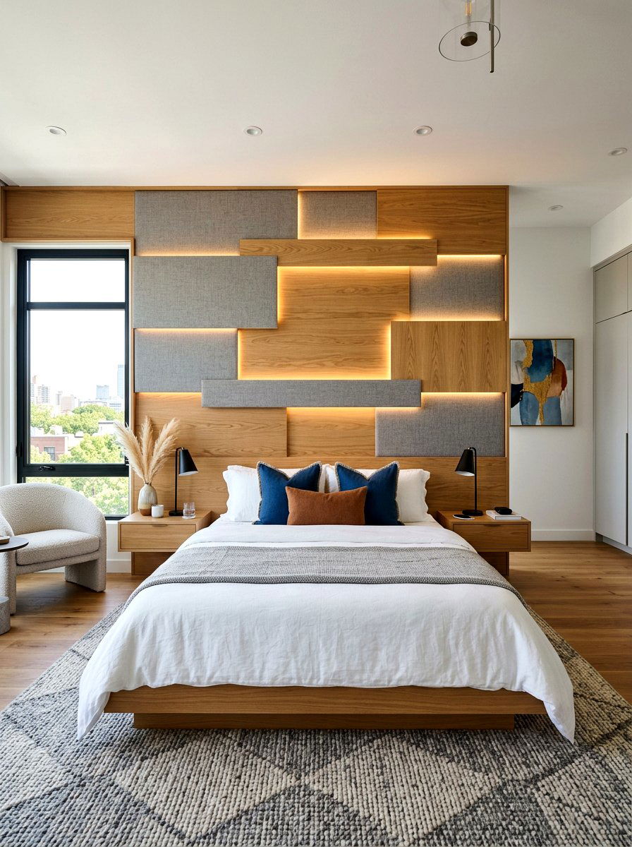 Layered panel headboard - 30 sculptural headboard ideas